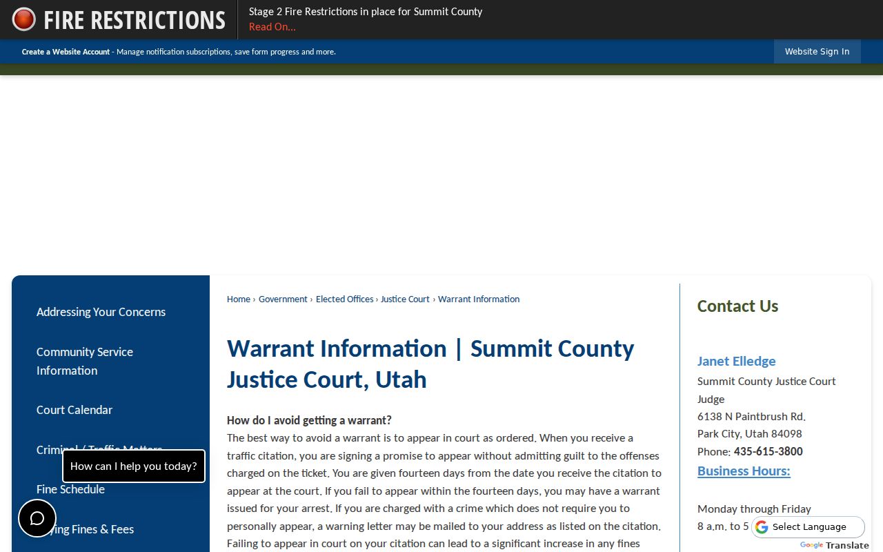Summit County arrest warrant and bail court guidance
