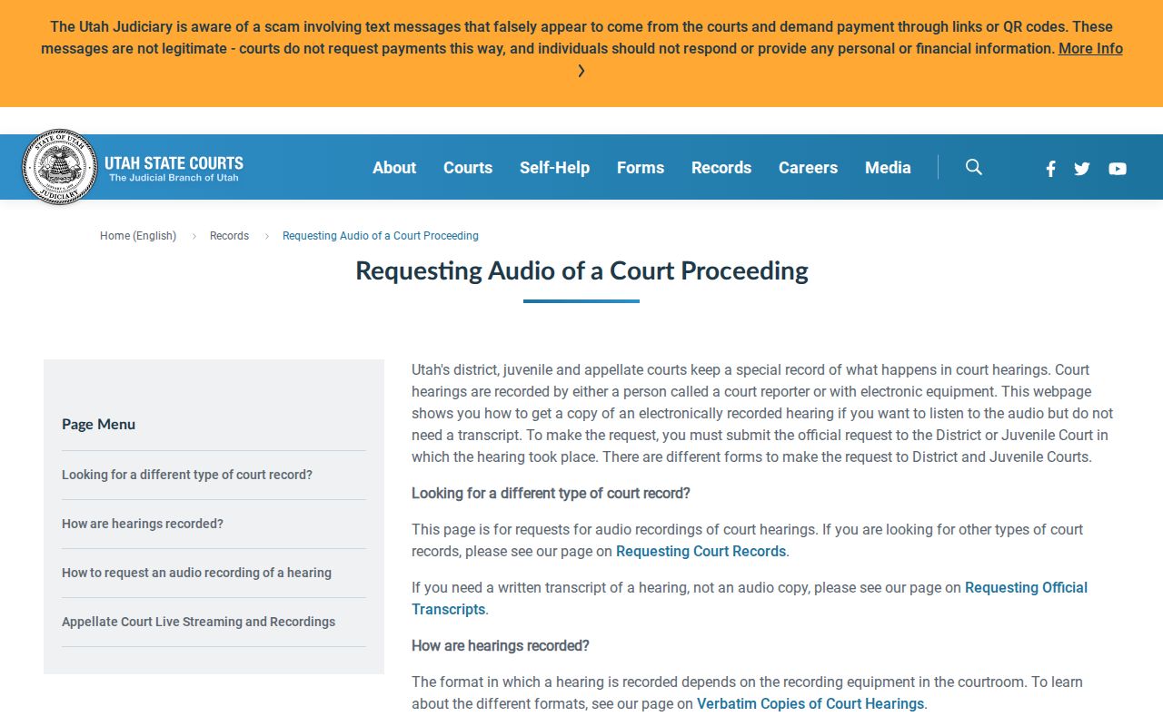 Kamas criminal court record audio request workflow