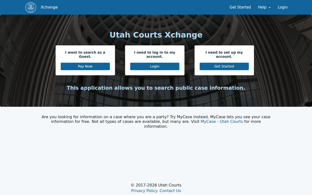 Utah Courts Xchange guest, payment, and subscriber access choices