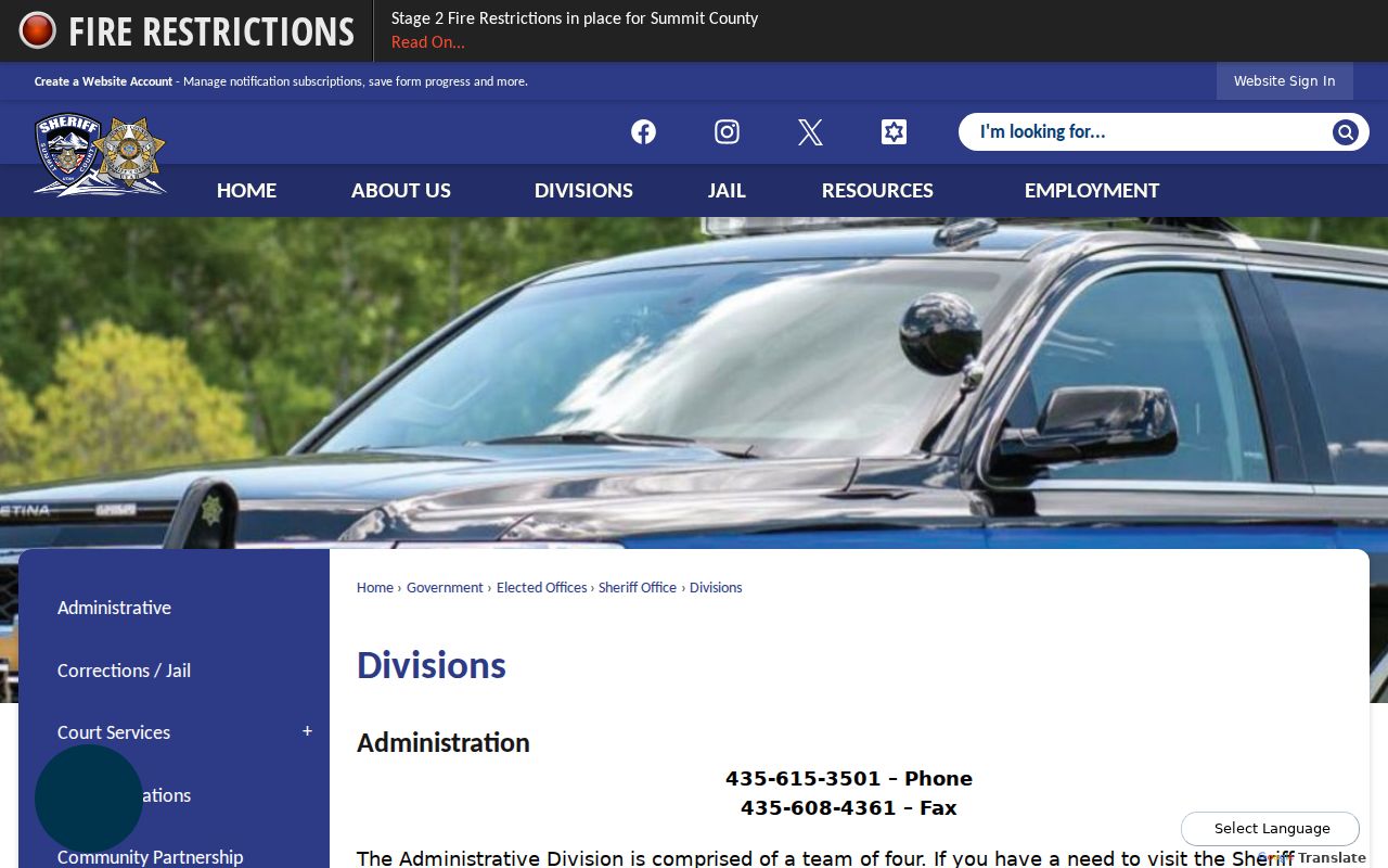 Summit County Sheriff divisions directory with records and jail contacts